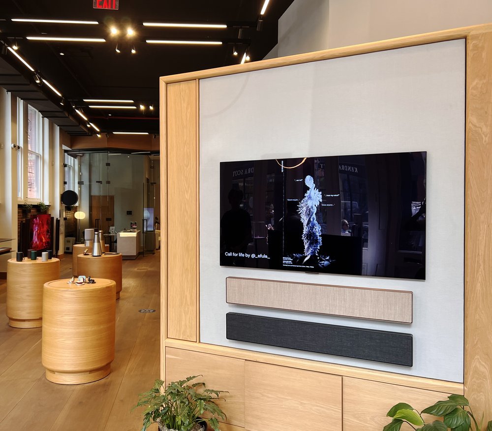 Call for Life on screen in the Bang & Olufsen Soho store